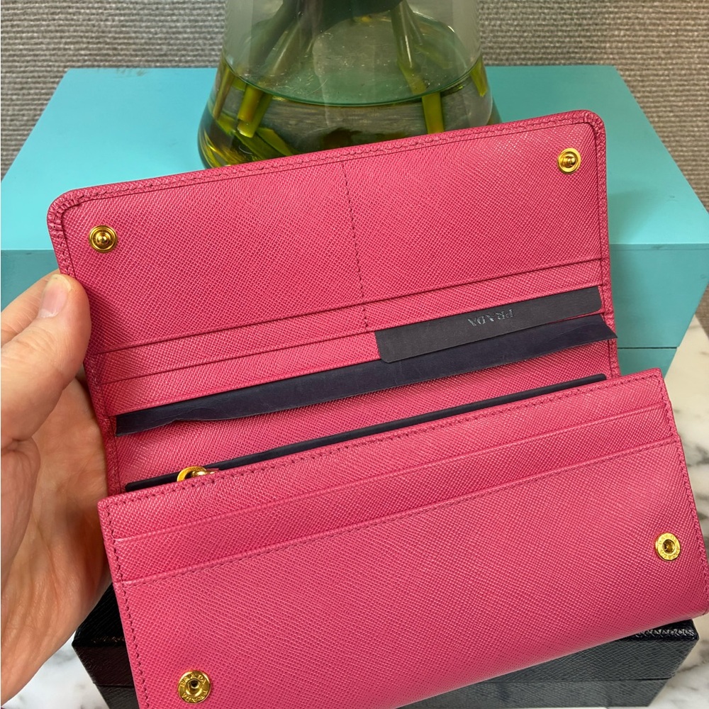 Prada Peonia Pink Saffiano Leather Bow Snap Wallet - NWT Authentic w/ Box - Picture 7 of 15